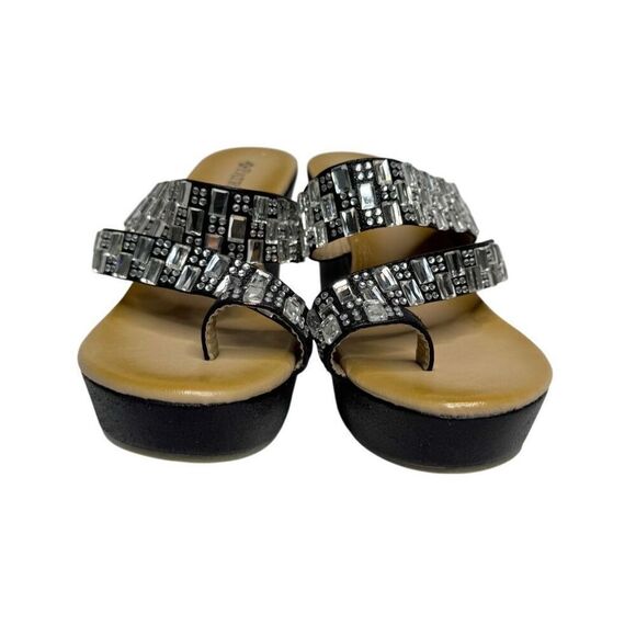 Patrizia by spring step black Vegas crystal jeweled toe wedge sandals size 38 (7 - Picture 5 of 12